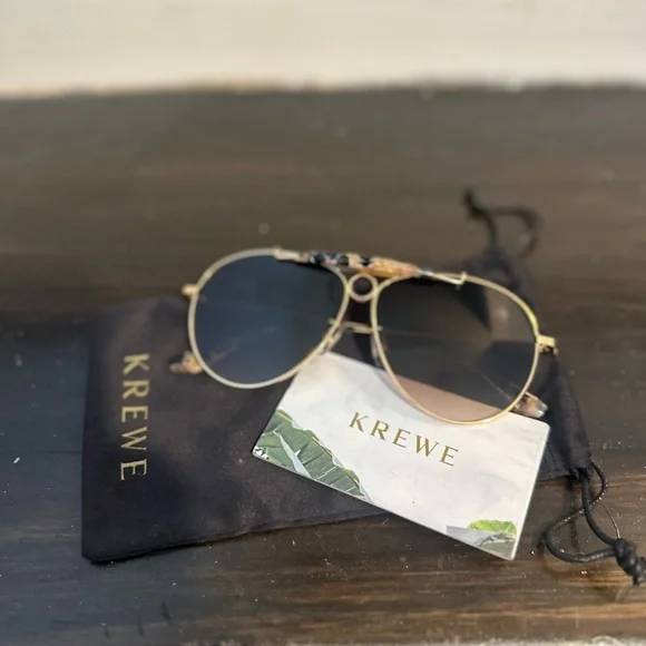 Brand New! KREWE MERRYMEN Gold and Black Aviator Sunglasses! - Picture 2 of 9